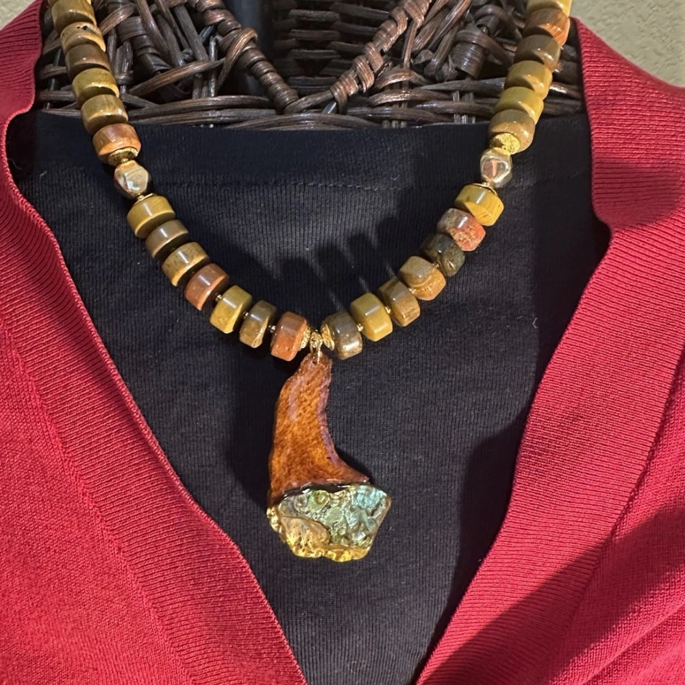 Handcrafted Necklace “Harvest Path” w/ Earth Beads & Rustic Accent, Fall Glow